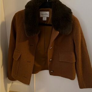 Club Monaco Brown Coat with Dark Fur Collar - Size small